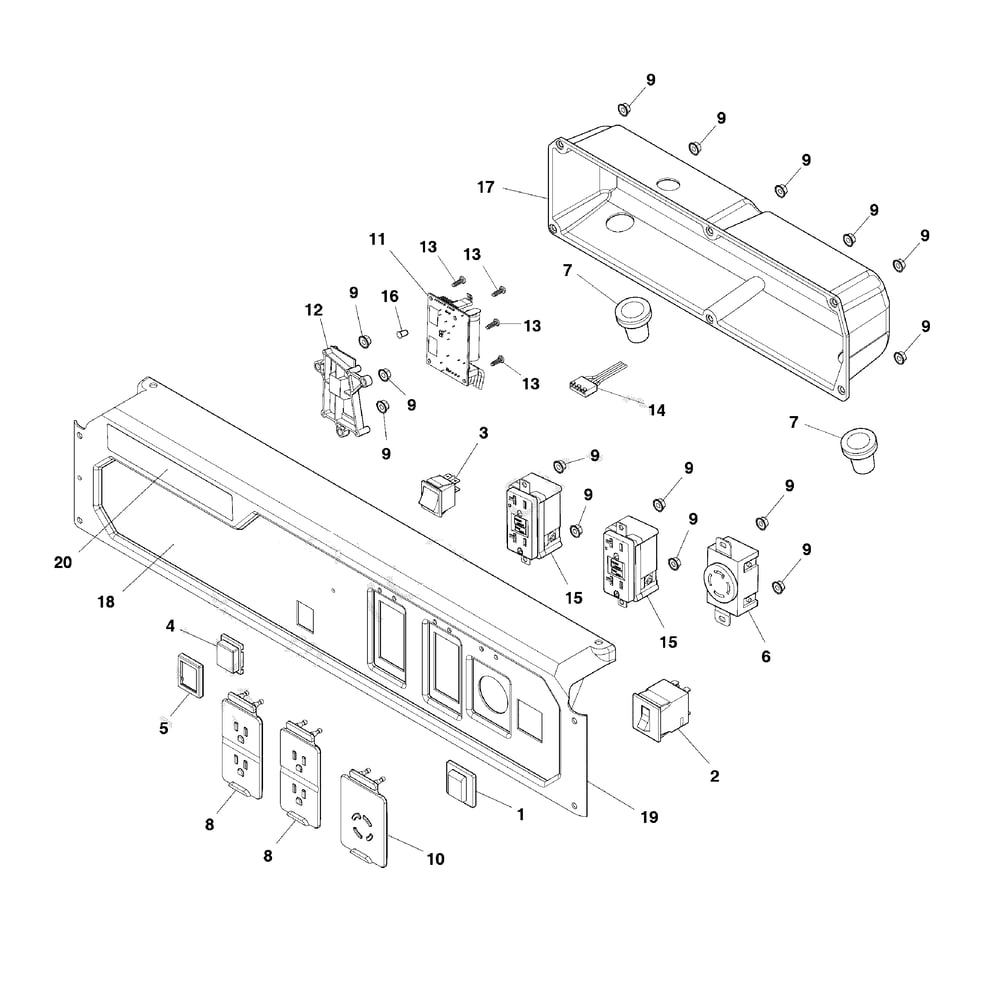 Control Panel Diagram and Parts List for 030731-00  Briggs and Stratton Generator